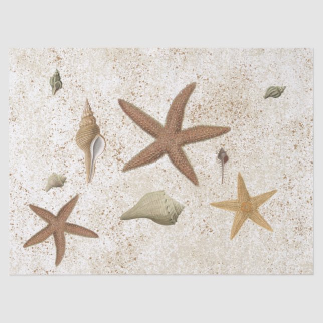 Papel De Seda Seashell Sandy Beach Starfish Decoupage (Frente )