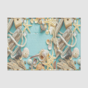 Papel De Seda seashell, vintage, colagem, turquesa, chique, na