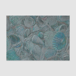 Papel De Seda Seashells Ocean Beach Teal Cinza Metálico