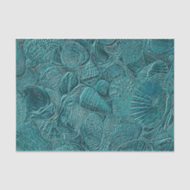 Papel De Seda Seashells Ocean Beach Teal Metallic Style