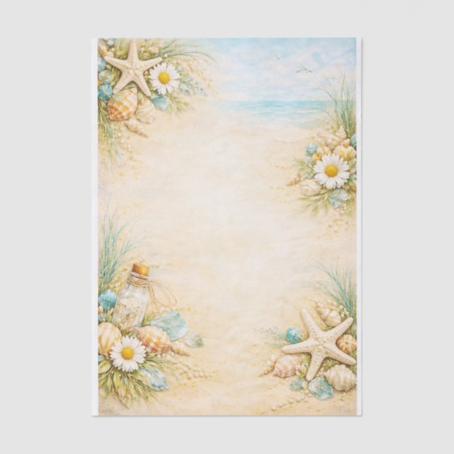 Papel De Seda Seaside Beach Shell & Starfish Frame FE9 Decoupage (Frente )