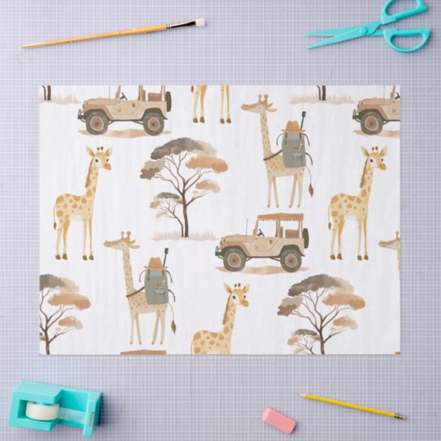 Papel De Seda Selgle Safari com Festa de aniversário de Girafas (Arte )