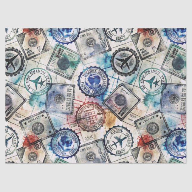 Papel De Seda Selo de Passaporte Rústico Padrão de Viagem (2) (Frente )