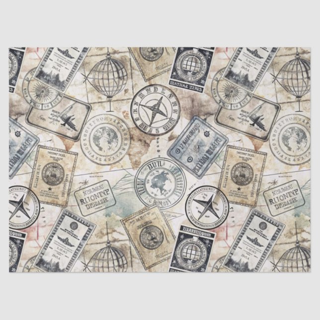 Papel De Seda Selo de Passaporte Rústico Padrão de Viagem (4) (Frente )