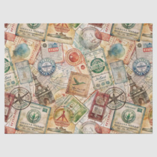 Papel De Seda Selo de Passaporte Rústico Padrão de Viagem (5)