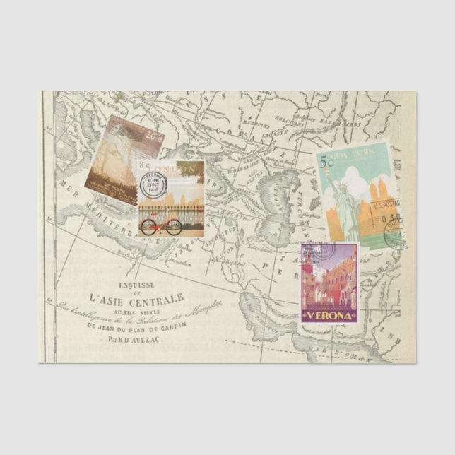 Papel De Seda Selos de Viagem de Ephemera Decoupage Antiga (Frente )
