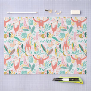 Papel De Seda Selva Cega de animais felizes padrão em cores bril