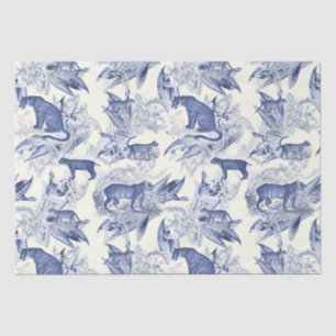 Papel De Seda Selva de Gatos Selvagens do Tóile Azul Elegante