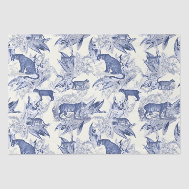 Papel De Seda Selva de Gatos Selvagens do Tóile Azul Elegante (Frente )