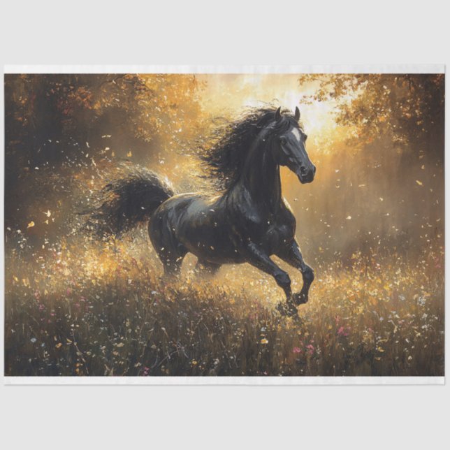 Papel De Seda Selvagem Black Stallion Mustang Decoupage (Frente )