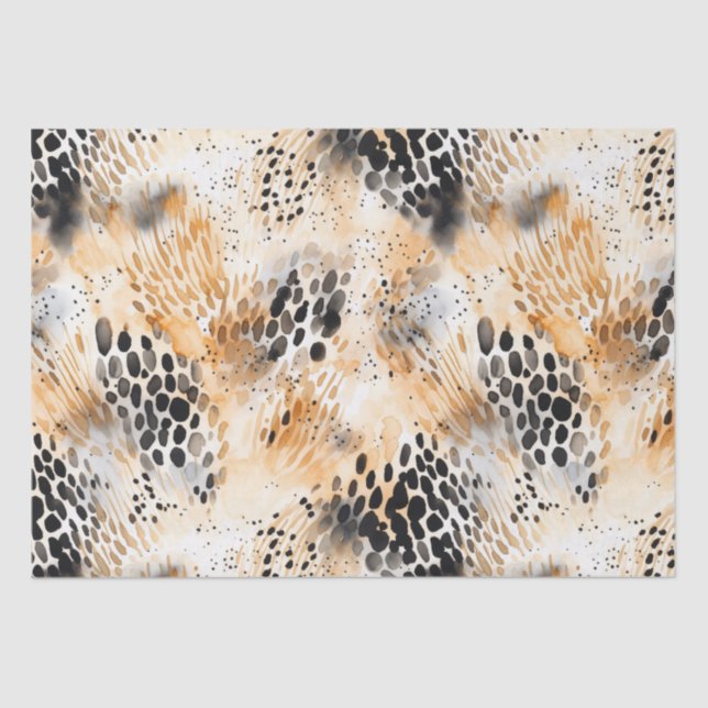 Papel De Seda Selvagem Floral de Leopardo Preto Creme (Frente )
