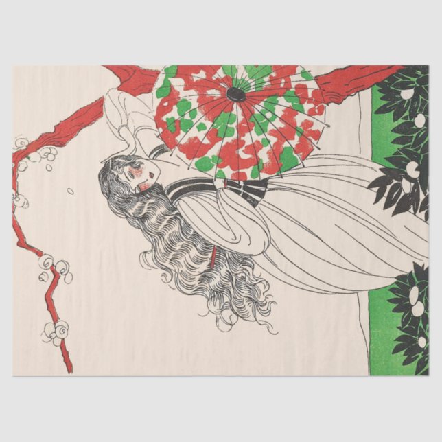 Papel De Seda SENHORA COM A Arte UMBRELLA Deco Cabelo da Moda (Frente )