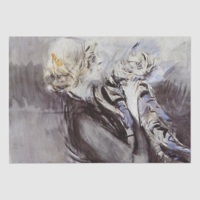 Papel De Seda Senhora com um gato de Cinza (por Giovanni Boldini (Frente )