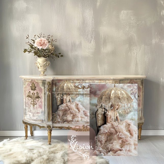 Papel De Seda Senhora com uma Arte Romântica Parasol (Feather's and Tulle, Part 1 Diptych Set, Romantic Portrait Art, Elegant Woman Sitting Decoupage.)