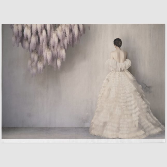 Papel De Seda Senhora de branco com Wisteria Florals Retrait Art (Frente )
