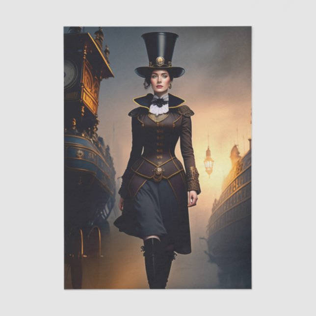 Papel De Seda Senhora e Navio Aéreo Steampunk (Frente )