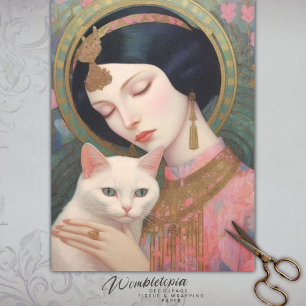 Papel De Seda Senhora Elegante e Feline I Art Nouveau Decoupage