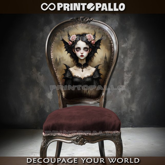 Papel De Seda Senhora Gótica dos Morcegos com rosas (Criador carregado)