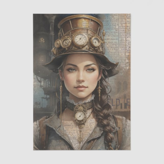 Papel De Seda Senhora Steampunk, Mulher Vitoriana Ephemera (Frente )