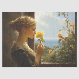 Papel De Seda Senhora Vintage com uma dissociação de rosa amarel