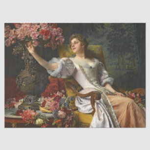 Papel De Seda Senhora Vintage Em Vestido Laranja Rosa E Rosa Ros