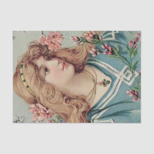 Papel De Seda Senhora Vitoriana com Flores Rosa no Cabelo (Frente )