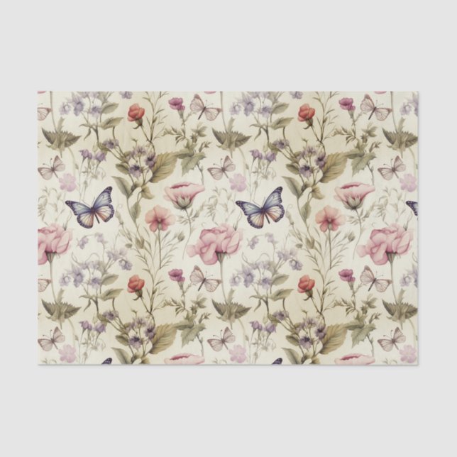 Papel De Seda Separação de Borboletas e Flores Antigas (Frente )