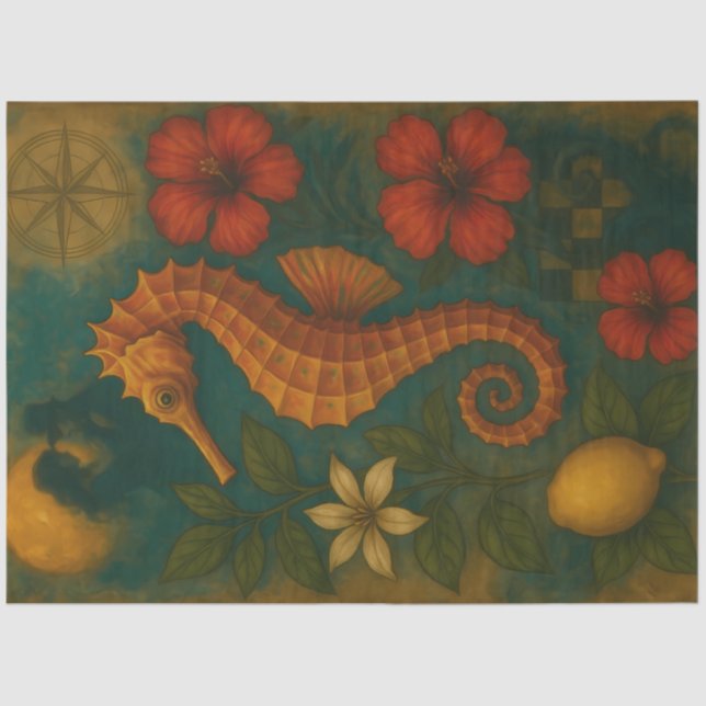 Papel De Seda Separação de Fantasia Náutica de Cavalo-do-Mar e H (Frente )