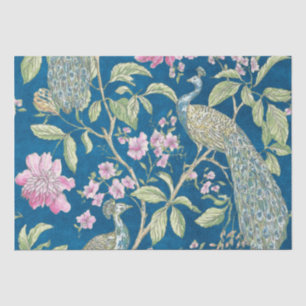 Papel De Seda Separação floral de pavão de chinês azul