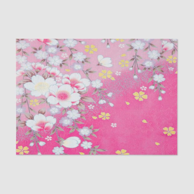 Papel De Seda Separação Floral Simono Japonês Branco Rosa (Frente )