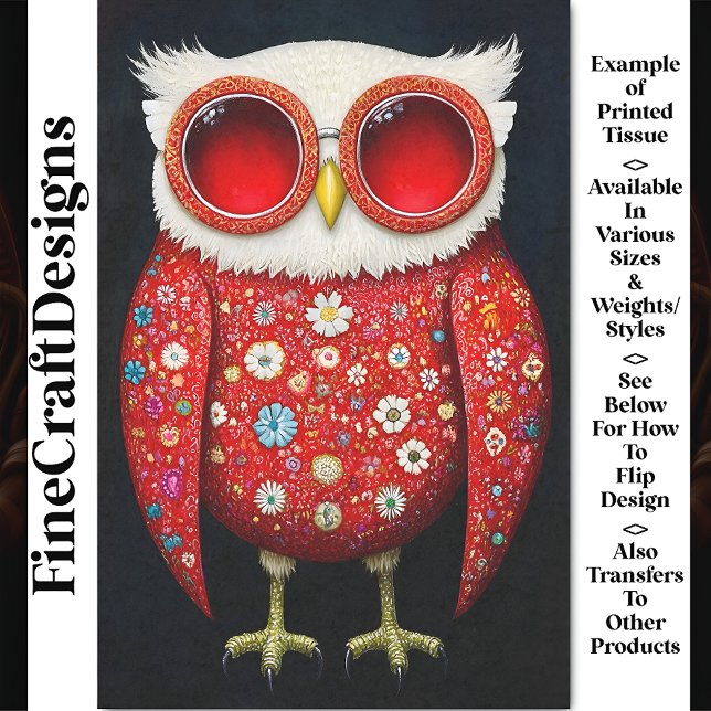 Papel De Seda Separação Quirky Whimsy Red Floral Owl & Specs BT7 (Criador carregado)