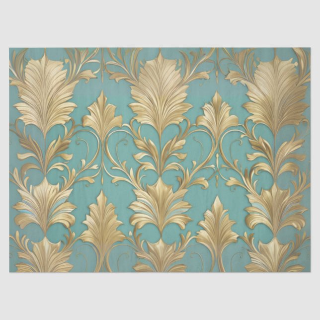 Papel De Seda Separação tradicional Dourada e verde do mar (Frente )