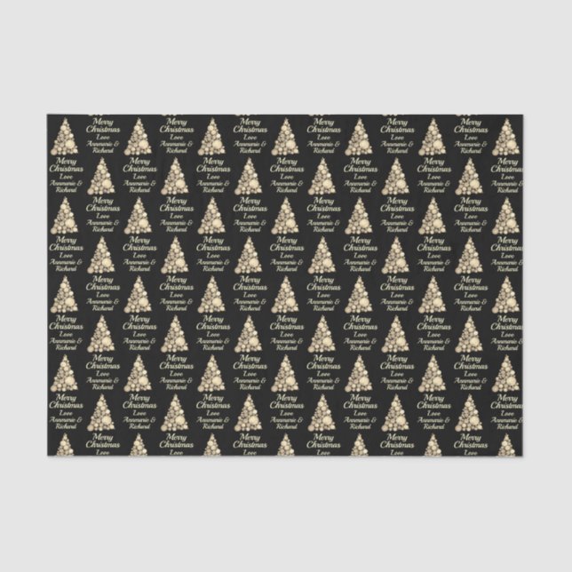 Papel De Seda Sepia Modern Feliz Árvore de Natal com Nome (Frente )