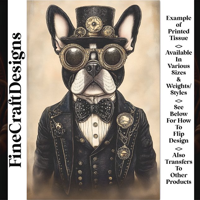 Papel De Seda Sépia Steampunk Frenchie Dog AS5 Desaparece (Criador carregado)