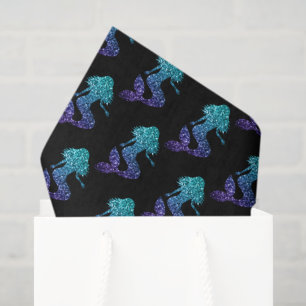 Papel De Seda Sereia azul aqua ombre padrão de faíscas preto