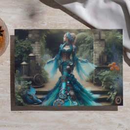Papel De Seda Sereia Azul Esverdeada Steampunk Dama Vitoriana Vi
