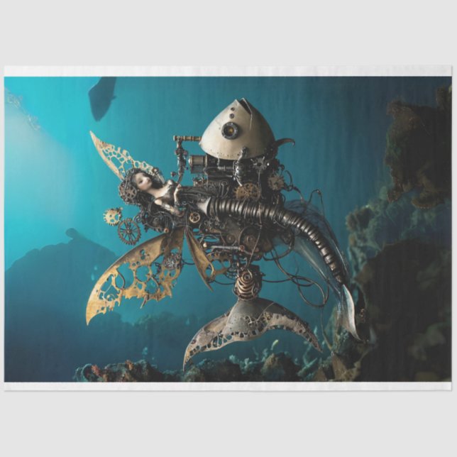 Papel De Seda Sereia de Fada Steampunk na Desnupagem de Peixes (Frente )