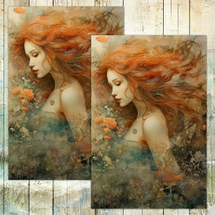 PAPEL DE SEDA SEREIA DO MAR PEIXE MULHER DECUPAGEM