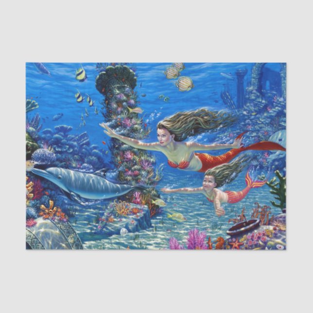 Papel De Seda sereia mãe e bebê (Frente )