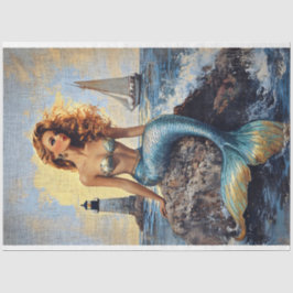 Papel De Seda Sereia Pin-up Decoupage Estilo Vintage Desgastado