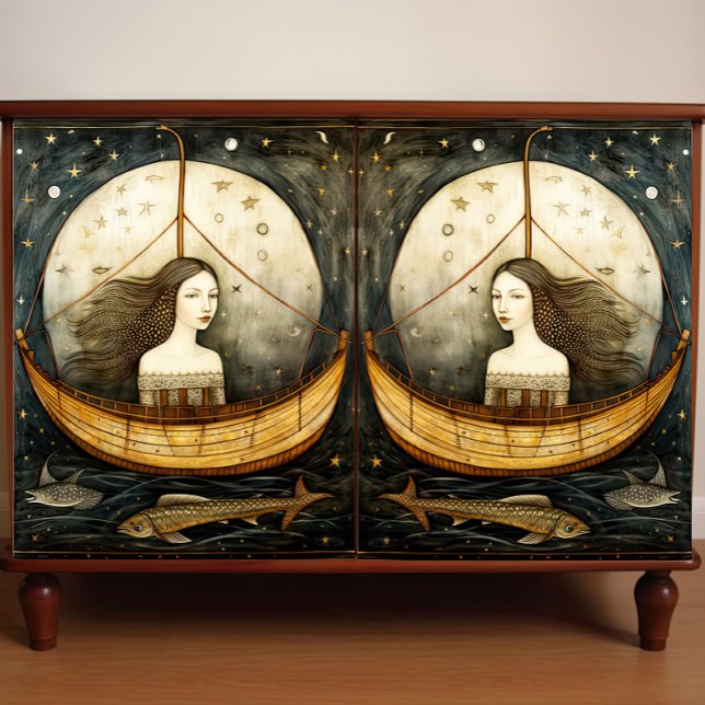 Papel De Seda Sereia Primitiva Em Uma Decoupage De Pintura De Ba (Criador carregado)