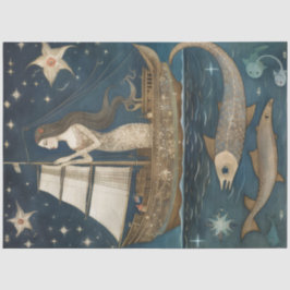 Papel De Seda Sereia Primitiva Na Decoupage Do Oceano Celestial