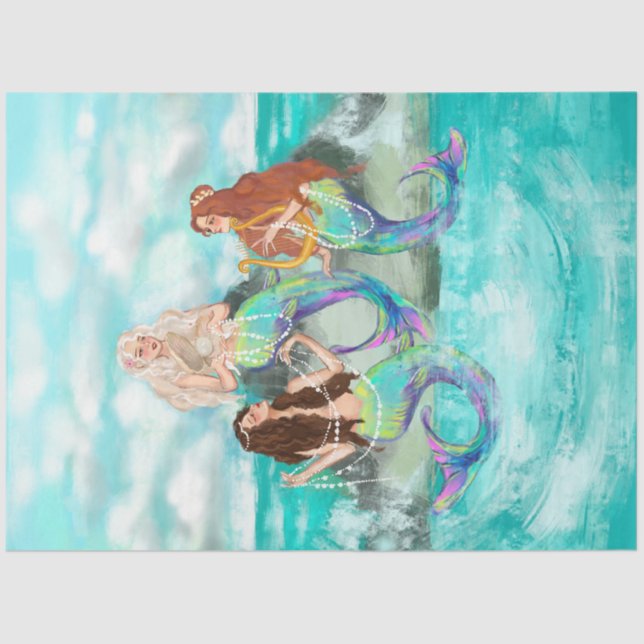 Papel De Seda Sereia/Sereias Turquesa Antiquada de Decodificação (Frente )