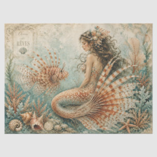 Papel De Seda Sereia Vintage em Decoupage Coral do Leão-Marinh