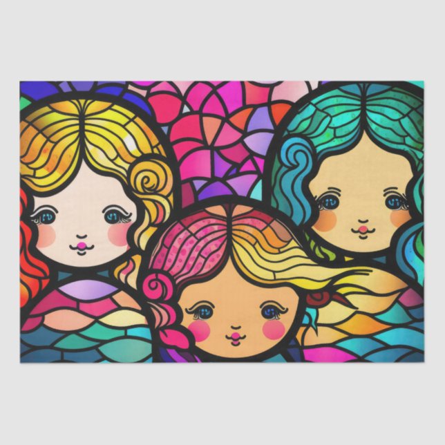 Papel De Seda Sereias De Vidro Coloridas (Frente )