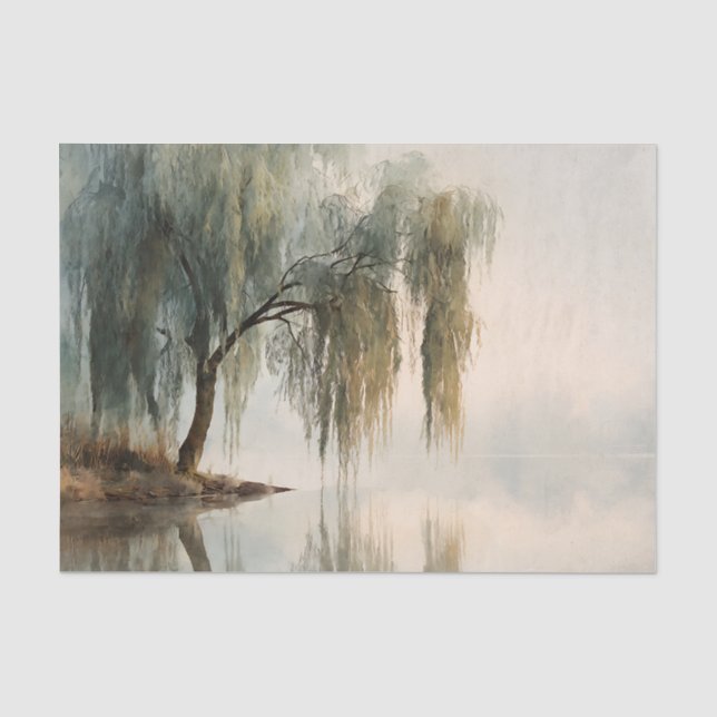 Papel De Seda Serena Árvore Salgueiro Reflexo Arte da Natureza ( (Frente )