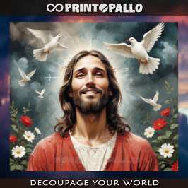 Papel De Seda Serene Jesus Cristo com pombas sorri para você