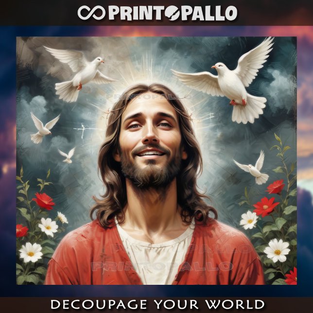 Papel De Seda Serene Jesus Cristo com pombas sorri para você (Criador carregado)