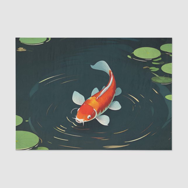 Papel De Seda Serenidade do Lago de Lótus com Carpas Koi (Frente )
