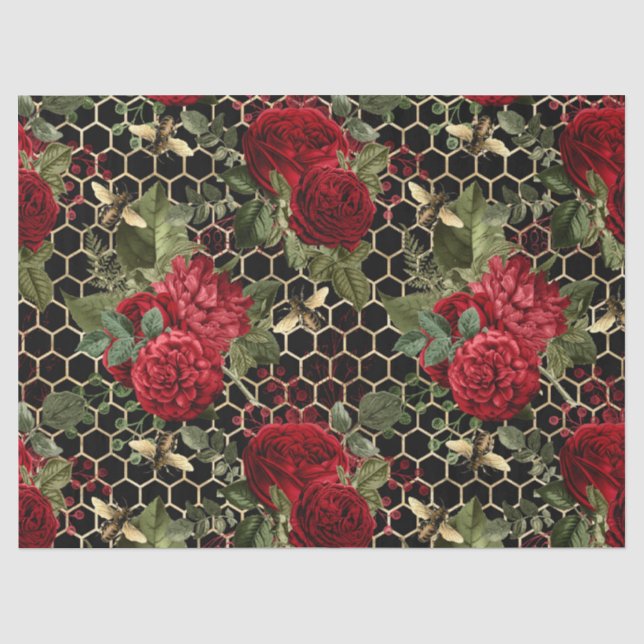 Papel De Seda Série Abelha Rosa Vermelha Design 46 (Frente )